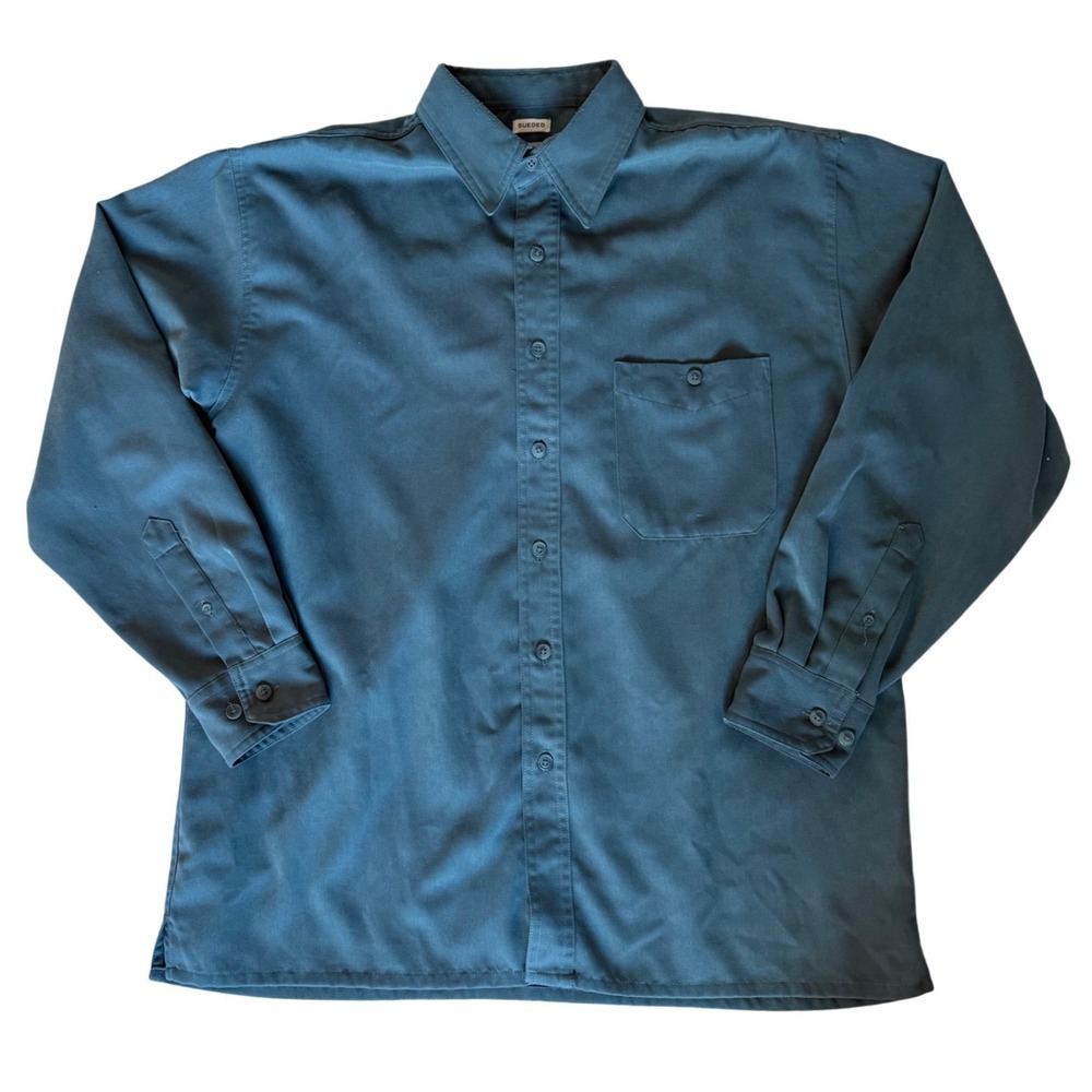 Untied Mens Sueded Polyester Button Down Shirt Teal Blue Large RN 97565